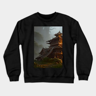 Surreal Magical Asian Tower in Beautiful Landscape and Trees by the Mountains Crewneck Sweatshirt